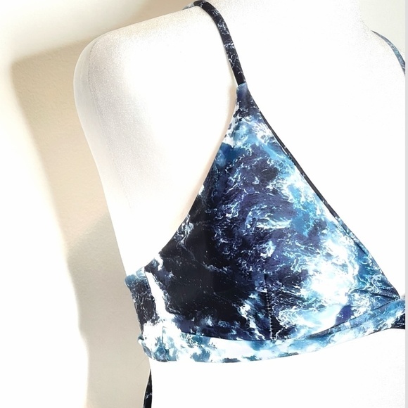 Zaful Bikini Swim Wear Swim Suit Top Blue Marble Print Lace Up Back Size 4 Small - Picture 5 of 6